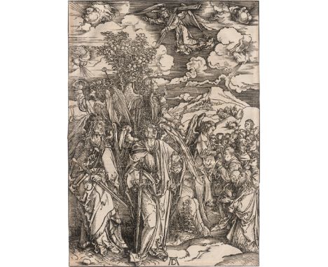 Dürer, Albrecht -- Vier Engel, die Winde aufhaltend. Holzschnitt. 39,3 x 28,1 cm. Um 1496-1498. B. 66, Meder 169, lateinische