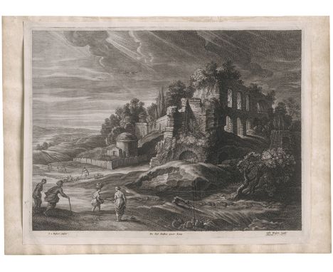 Bolswert, Schelte Adams -- Landschaft mit Bauern am Fluss vor einer Ruine; Landschaft mit einem Bauern zu Pferd an einer Trän