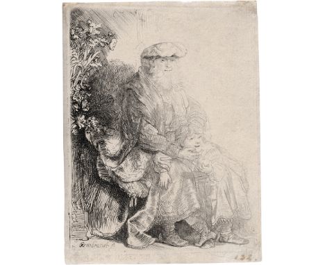 Rembrandt Harmensz. van Rijn -- Abraham, Isaak liebkosend. Radierung. 11,9 x 9 cm. Um 1637. B. 33, White/Boon (Hollstein) 33 