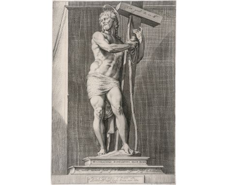 Matham, Jacob -- Jesus mit dem Kreuz. Kupferstich nach Michelangelo Buonarroti. 36,4 x 24,6 cm. Um 1602. B. 3, Hollstein 94, 