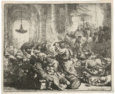 [*] Rembrandt Harmensz. van Rijn -- Christus die Händler aus dem Tempel treibend. Radierung. 13,7 x 16,7 cm. 1635. B. 69, Whi