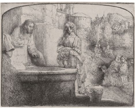 Rembrandt Harmensz. van Rijn -- Christus und die Samariterin. Radierung. 12,5 x 16 cm. 1658. B. 70, White/Boon (Hollstein) 70