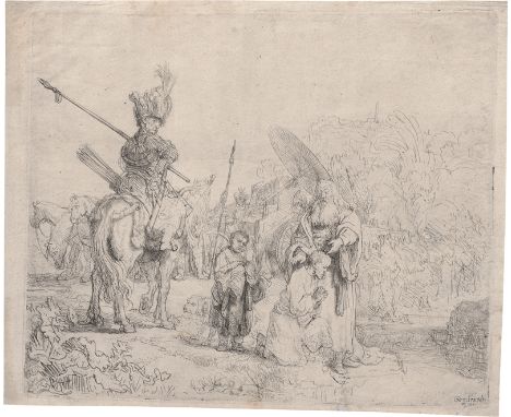 Rembrandt Harmensz. van Rijn -- Die Taufe des Kämmerers. Radierung. 17,7 x 21,4 cm. 1641. B. 98, White/Boon (Hollstein) 98 II