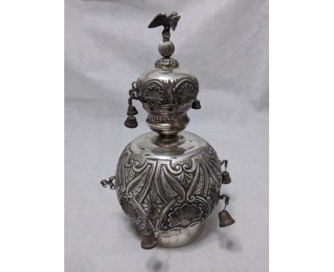 A large sterling silver torah crown, embossed decoration and eagle finial, 1648g, H.37cm