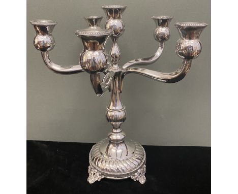 A Hazorfim silver candelabra, 6 light 5 branch, raised on four splay feet, 940g, H.35.5cm