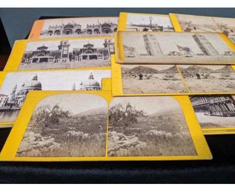 A collection of late 19th/early 20th century photographic stereocards, scenes including the Garden of Gethsemane, the Jaffa G