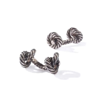 George Lenfant for Hermès: A pair of silver cufflinks Double sided, of knotted rope design, signed Hermès, maker's mark for G