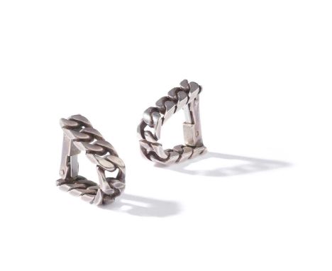 Hermès: A pair of silver cufflinks Each hinged D-shape cufflink of flattened curb-link design, signed Hermès, French assay ma