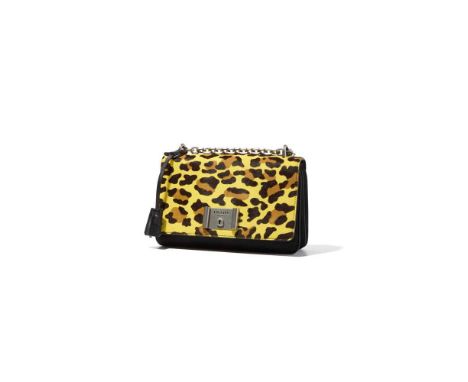 Prada: A yellow leopard print bag Yellow leopard print pony skin and black leather, silver tone hardware2015with card, key an