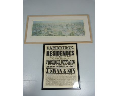 Vintage Auction advertising sign for Cambridge along with an ariel view print of Cambridge.