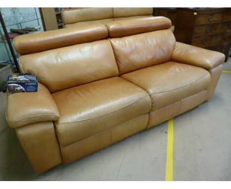 Tan Leather three seater sofa with electric recliners (Option to buy second at the same hammer price)