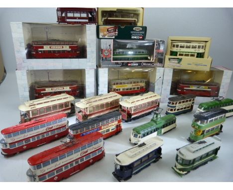 Collection of '00' / 'H0' model railway Trams, some boxed, Bachmann, Corgi, Hornby (20 in total)