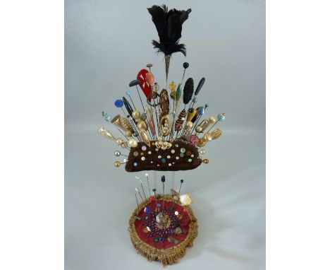 Large selection of Stick and Vintage Hat pins to include mother of pearl and stone set examples