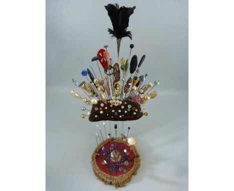 Large selection of Stick and Vintage Hat pins to include mother of pearl and stone set examples