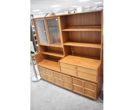 A vintage teak Nathan squares style wall unit, width approx. 153cm