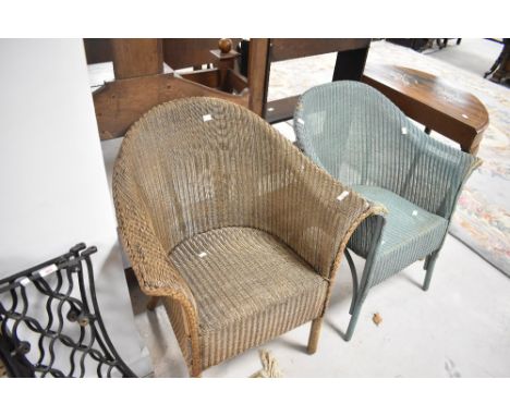 Two Lloyd Loom tub chairs, gold and green finish