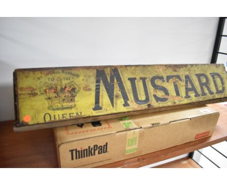 A vintage wooden Mustard sign , width approx 67cm