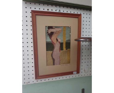 'Nude Study', tapestry panel, signed to mount