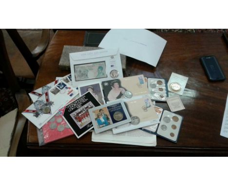 in presentation sachets, including two 2002 Guernsey Golden jubilee first day coin covers, gilt Royal Wedding, Queen Mother's