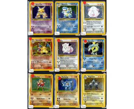 This lot contains a complete Unlimited Pokemon Base Set 102/102.The cards are in set order and presented in Ultra Pro 9 pocke