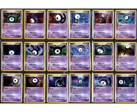 This lot features the full 28 card Unown subset from the EX Unseen Forces expansion. It features the full alphabet of Unown a