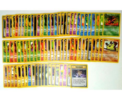This lot conatins 81 cards from the Team Rocket expansion, the fourth set released in 2000. It includes 6 holographic cards, 