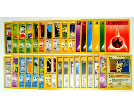 This lot contains 33 1st edition cards from the Neo Genesis expansion. Highlights include a holo Pichu, Pikachu #70, Togepi #