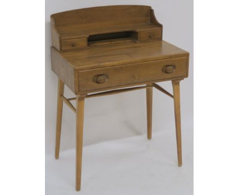 MID CENTURY ELM &amp; BEECH ERCOL 479 WRITING TABLE with two drawer superstructure above single drawer 96cm high x 69cm wide 