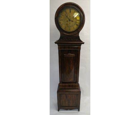 A 19TH CENTURY ROSEWOOD CASED BRASS FACED DRUMHEAD CLOCK BY WILLIAM M DAVIE FALKIRK with two subsidiary dials 209cm high x 49