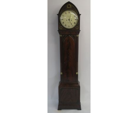 A 19TH CENTURY MAHOGANY LONGCASE CLOCK BY HAYES the brass inlaid case enclosing a painted dial inscribed, W Hayes, 51 James S