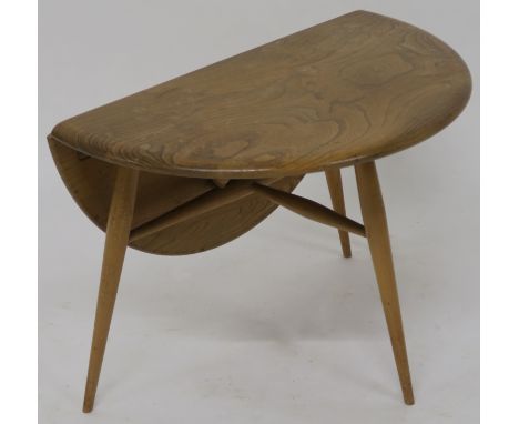 A MID CENTURY ELM &amp; BEECH ERCOL 308 CIRCULAR DROPLEAF TABLE 41cm high x 61cm wide x 37cm deep Condition Report: Available