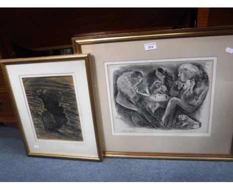 J H DE GROOT: A Dutch woman looking out to sea, lithograph and another lithograph 'Dog's Life' indistinctly signed 'Adolf Del