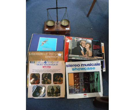 A COLLECTION OF RECORDS and a set of gold/silver scales