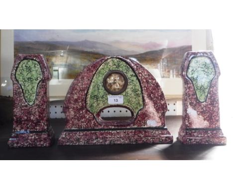 A 1930S FRENCH CERAMIC CLOCK GARNITURE