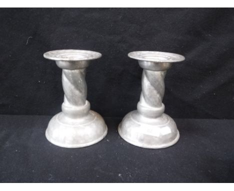 A PAIR OF NORWEGIAN PEWTER CANDLESTICK, 6.5" high