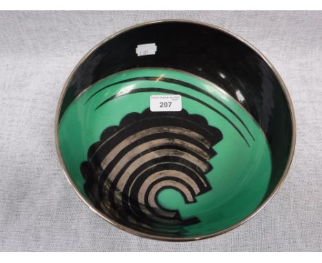 A CARLTONWARE HANDCRAFT BOWL, with green, black and silver Art Deco decoration