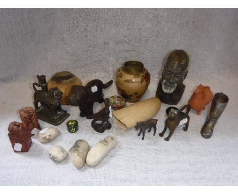 A COLLECTION OF ASSORTED ITEMS including a Whale's Tooth, dog-shaped nutcracker and other items