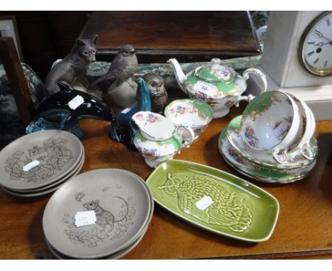 A POOLE POTTERY STUDY OF A FOX, a collection of Poole ceramics and a part Paragon teaset