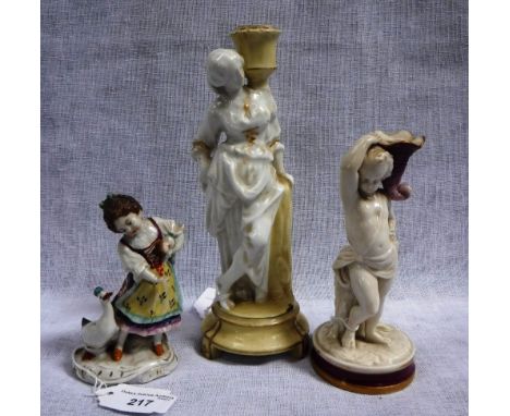 A SMALL CERAMIC FIGURE OF A GIRL AND GOOSE and other similar items
