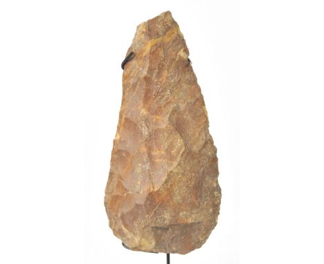 *Prehistoric hand axe. This hand axe is from the Acheulian period, and is aged between 1.2 million years and 500,000 years ol