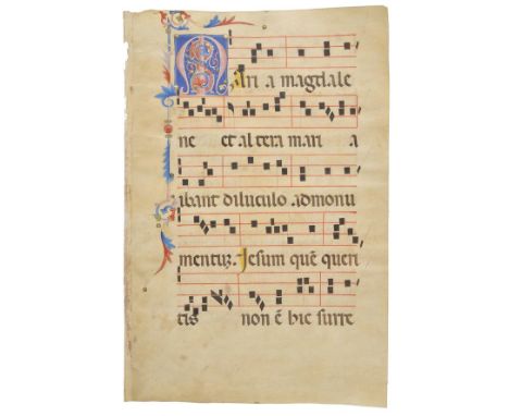 *Illuminated initial. Manuscript antiphoner on vellum with large initial "N", probably Bologna, later 14th century,  the init