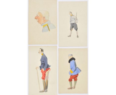 *WWI - Caricatures. A group of well-executed pen and ink and watercolour caricatures of German or Austro-Hungarian officers a