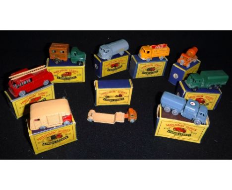 A COLLECTION OF LESNEY MATCHBOX COMMERCIAL VEHICLES including Fire Engine, Karrier Bantam 2-Ton Coca-Cola Lorry and others si