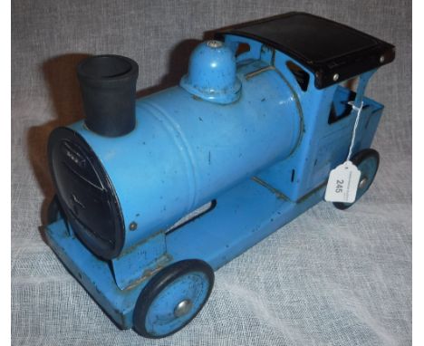 TRI-ANG: A VINTAGE TIN-PLATE 'PUFF PUFF PULL-ALONG' TRAIN in blue