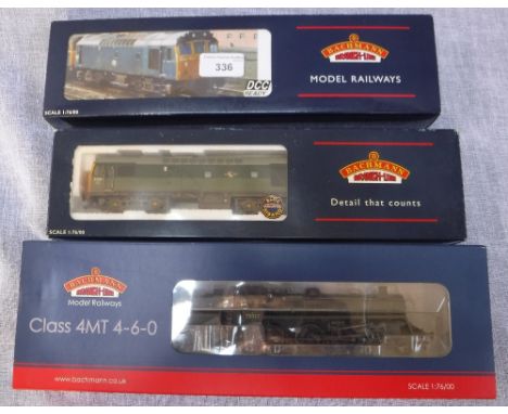 BACHMANN MODEL RAILWAYS: THREE BOXED LOCOMOTIVES, 'Stand Class 4MT', 'BR75027', 'Class 25/3 Diesel, BR' and 'Class 25/3 BO-BO
