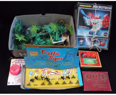 BRITAINS LTD: A COLLECTION OF 1950'S/'60'S MODEL TREES AND GARDEN ITEMS, an Airfix Microtron and a collection of vintage toys