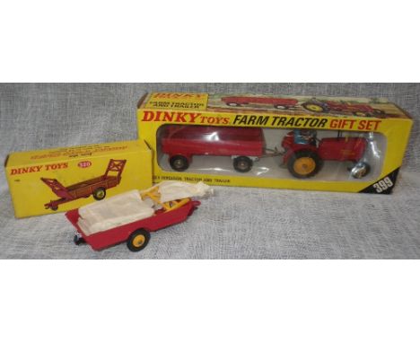 DINKY TOYS: FARM TRACTOR GIFT SET (model 399) (in original box) and Dinky toys: Harvest trailer (model 320) (boxed)