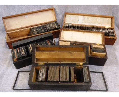 A COLLECTION OF LATE 19TH/EARLY 20TH CENTURY MAGIC LANTERN SLIDES including a set of photographic slides 'The Thames' (boxed)