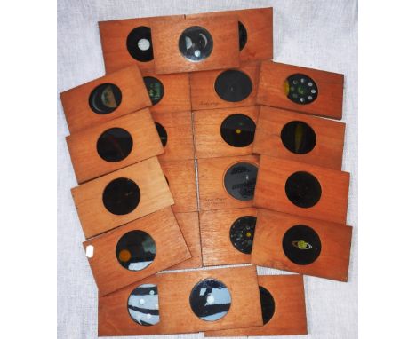 A COLLECTION OF 19TH CENTURY MAHOGANY FRAMED GLASS MAGIC LANTERN SLIDES OF ASTRONOMY INTEREST including view of Mercury and t