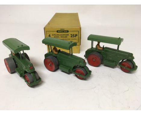 Dinky toys, trade box, #25P 3x Aveling Barford diesel roller